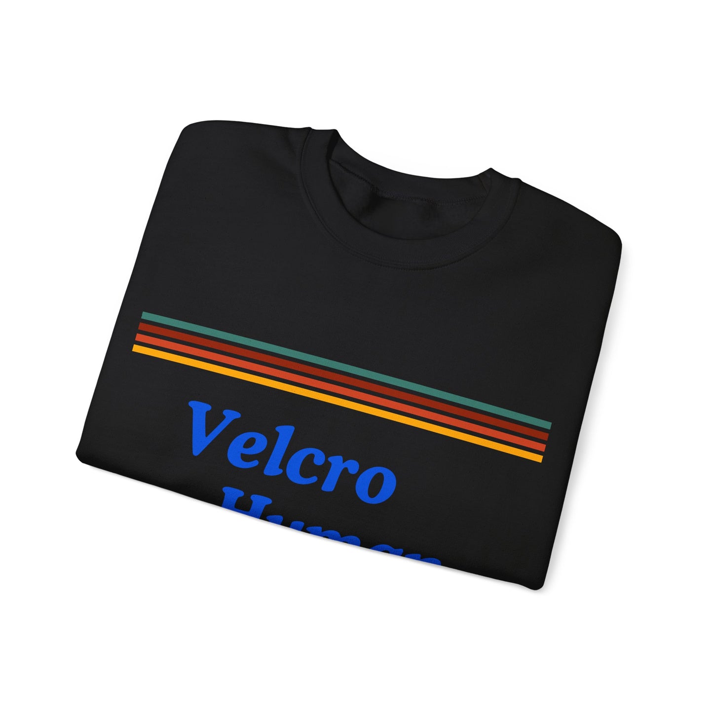 Velcro Human Sweatshirt — Retro Striped Cozy Crewneck