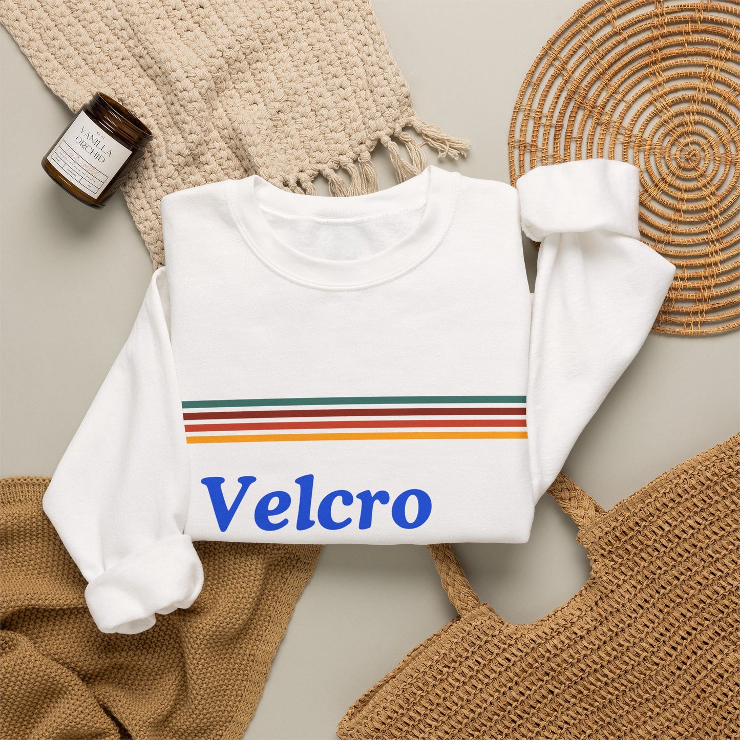 Velcro Human Sweatshirt — Retro Striped Cozy Crewneck