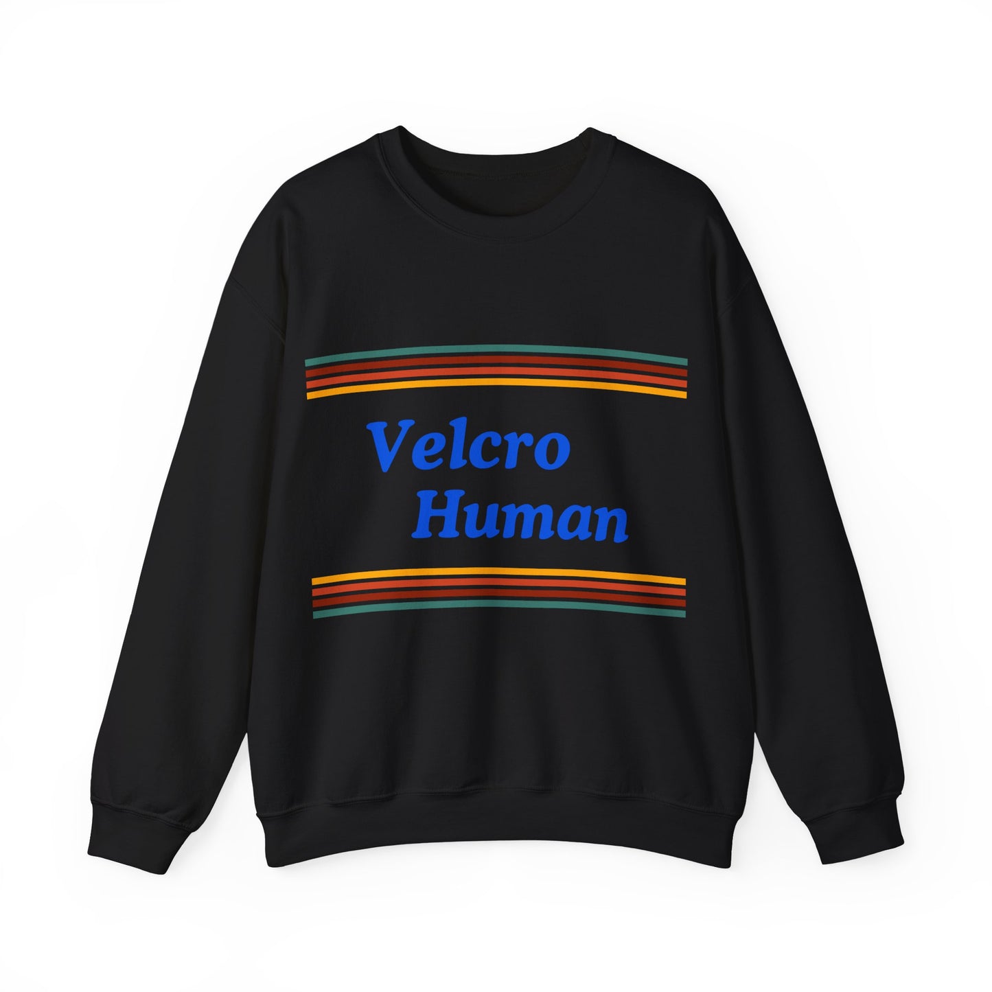 Velcro Human Sweatshirt — Retro Striped Cozy Crewneck