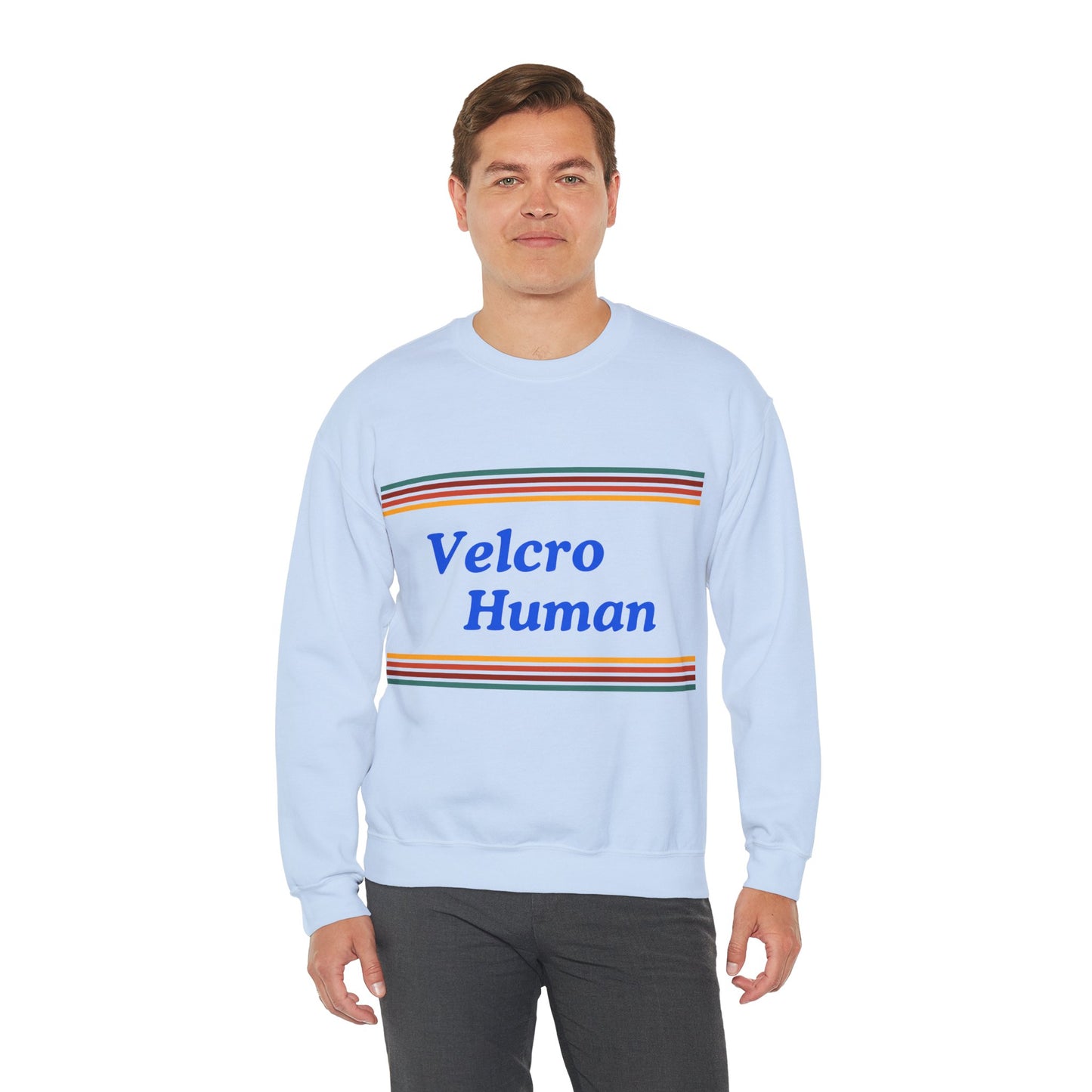Velcro Human Sweatshirt — Retro Striped Cozy Crewneck