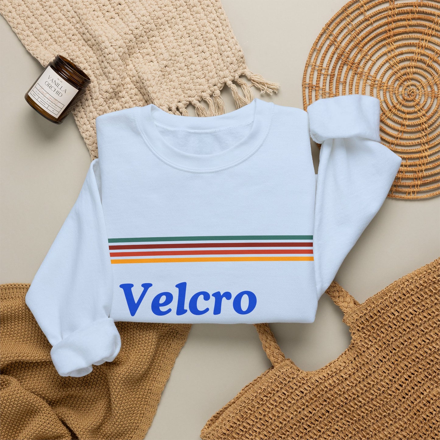 Velcro Human Sweatshirt — Retro Striped Cozy Crewneck