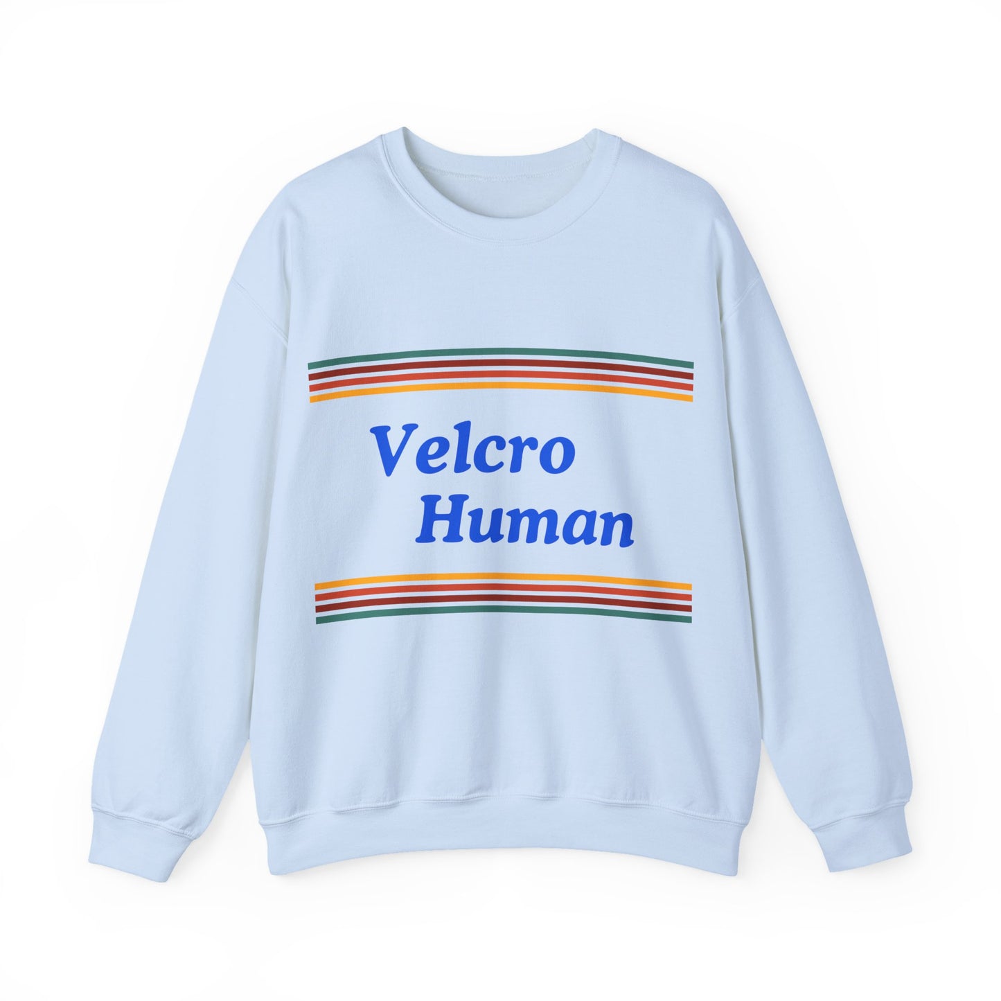 Velcro Human Sweatshirt — Retro Striped Cozy Crewneck