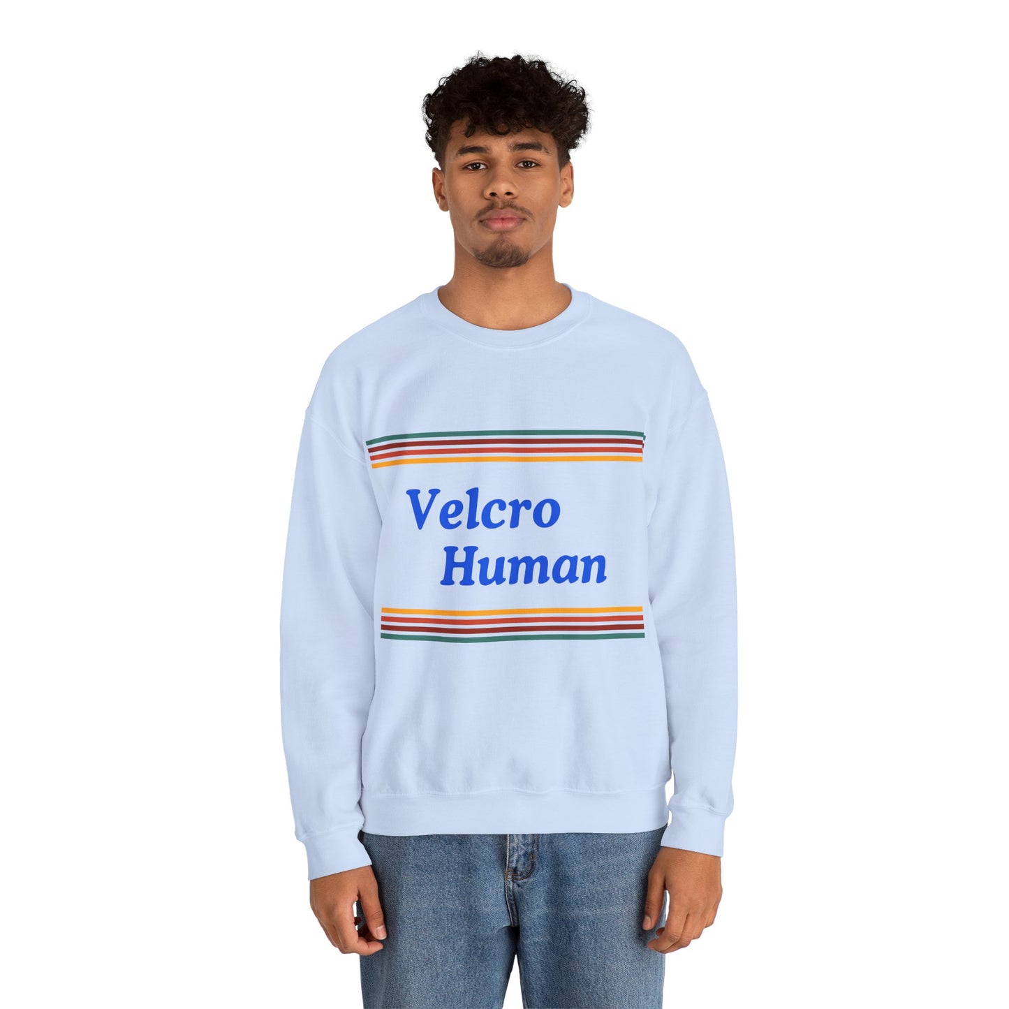 Velcro Human Sweatshirt — Retro Striped Cozy Crewneck