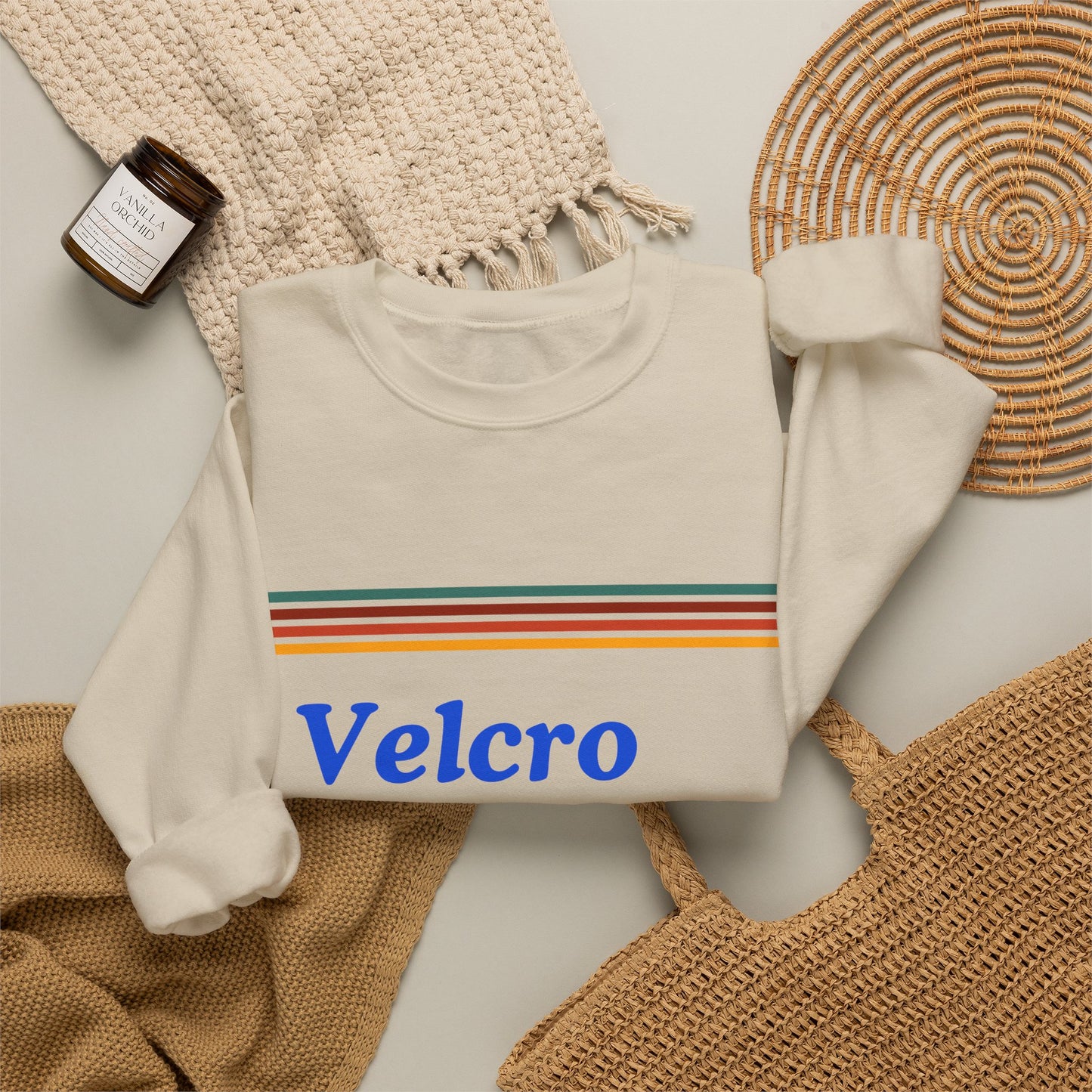 Velcro Human Sweatshirt — Retro Striped Cozy Crewneck