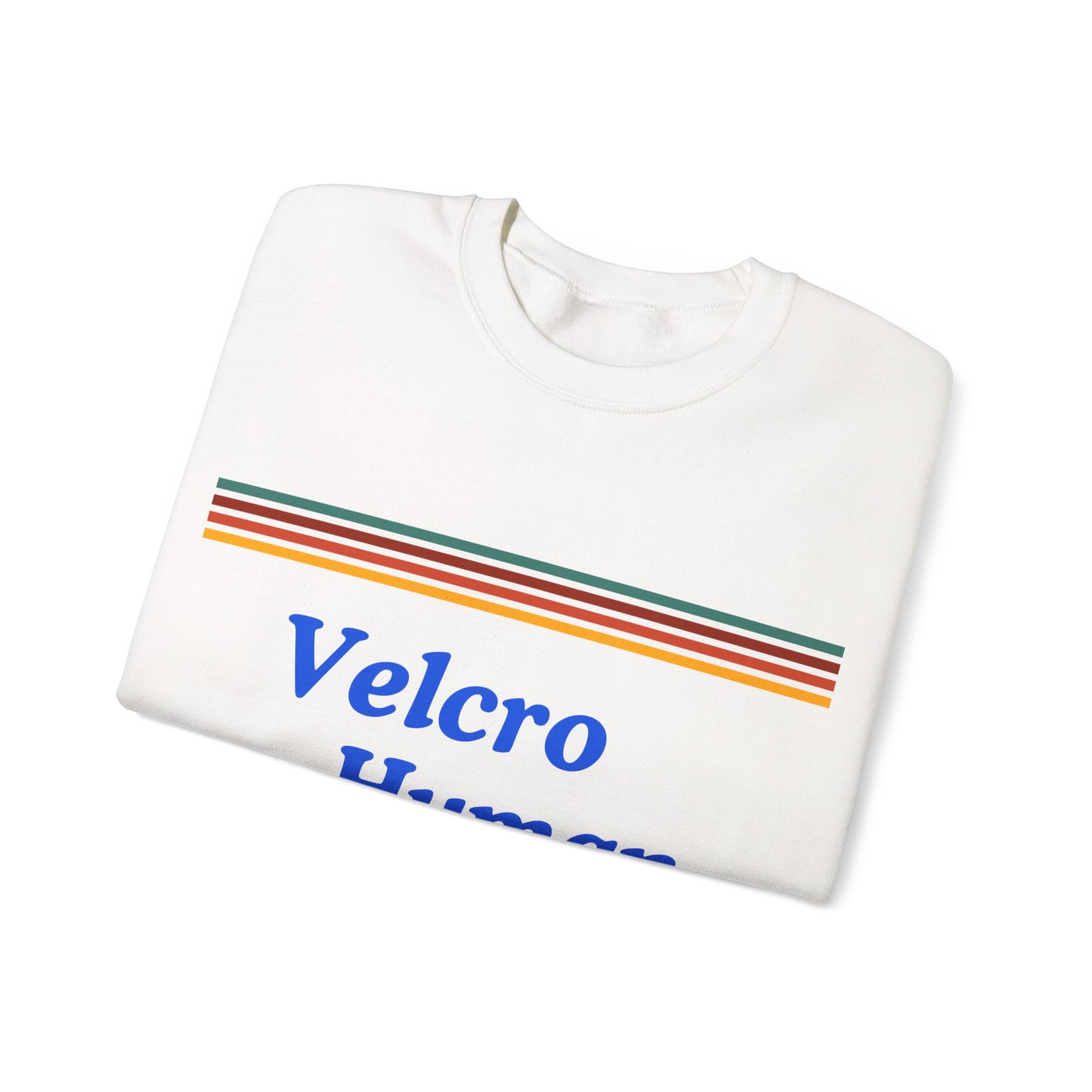 Velcro Human Sweatshirt — Retro Striped Cozy Crewneck