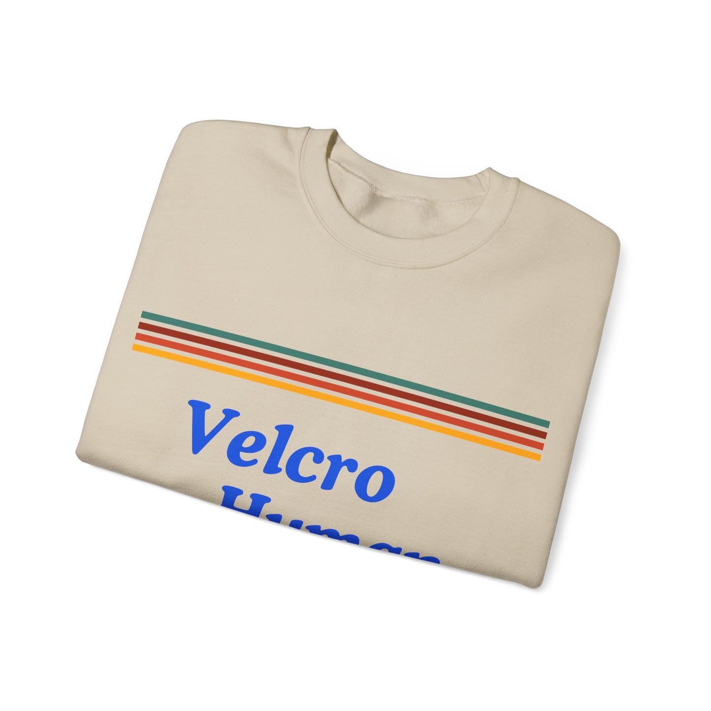 Velcro Human Sweatshirt — Retro Striped Cozy Crewneck
