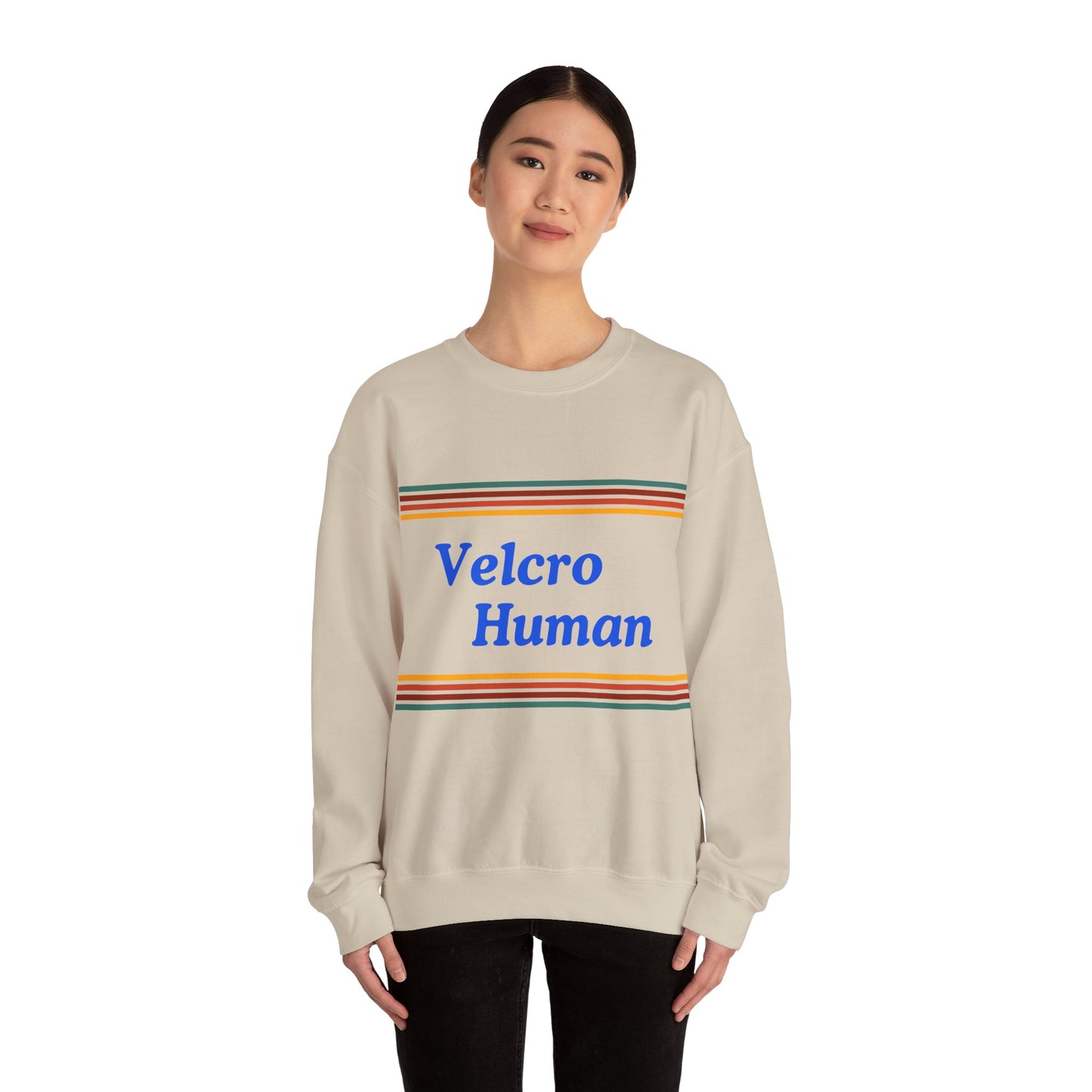 Velcro Human Sweatshirt — Retro Striped Cozy Crewneck