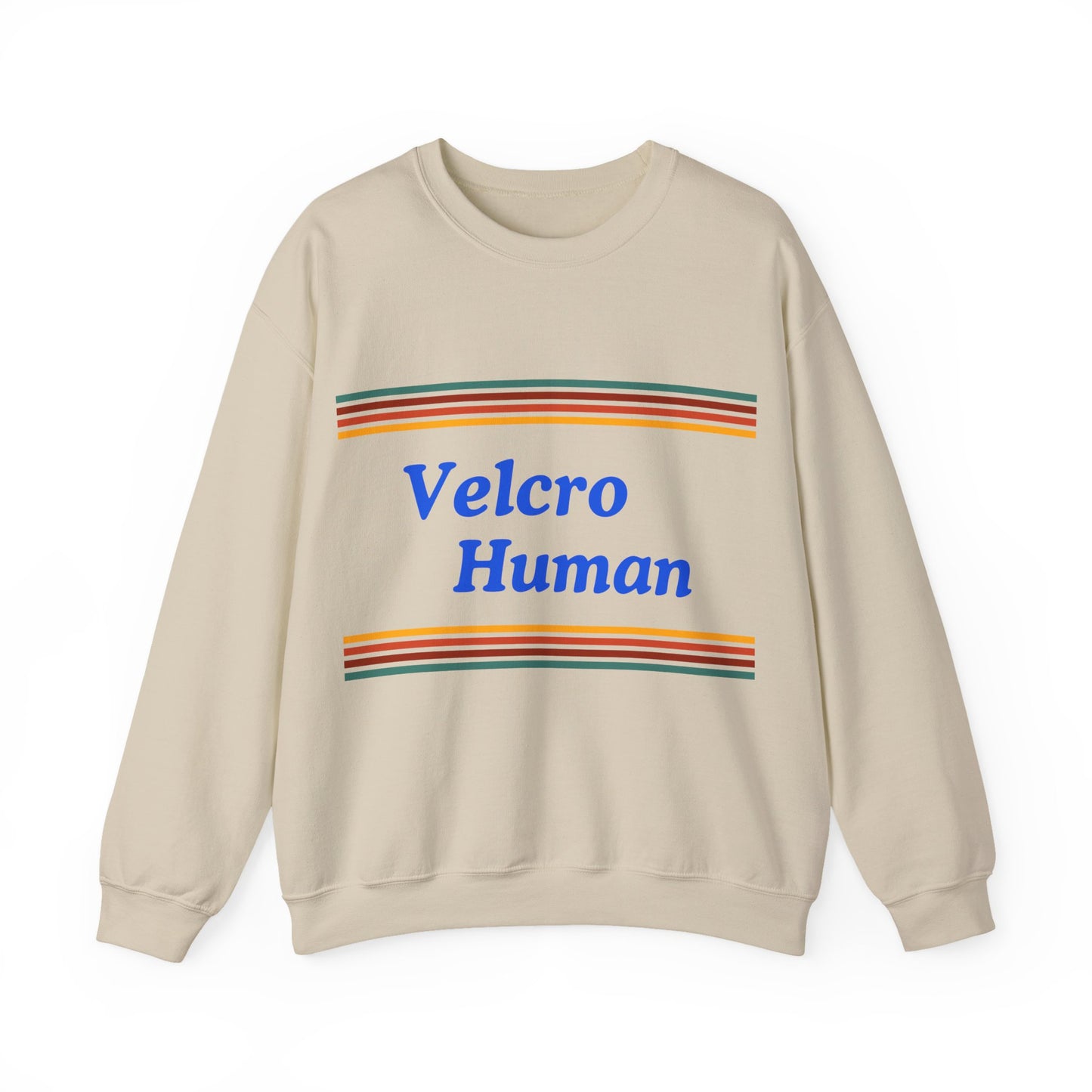 Velcro Human Sweatshirt — Retro Striped Cozy Crewneck