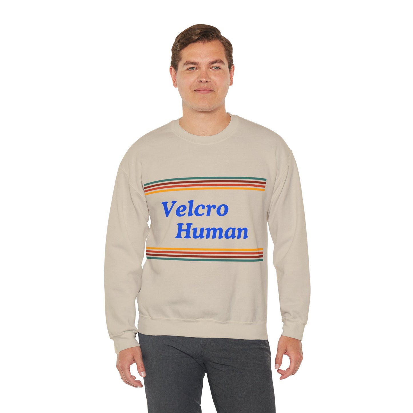 Velcro Human Sweatshirt — Retro Striped Cozy Crewneck
