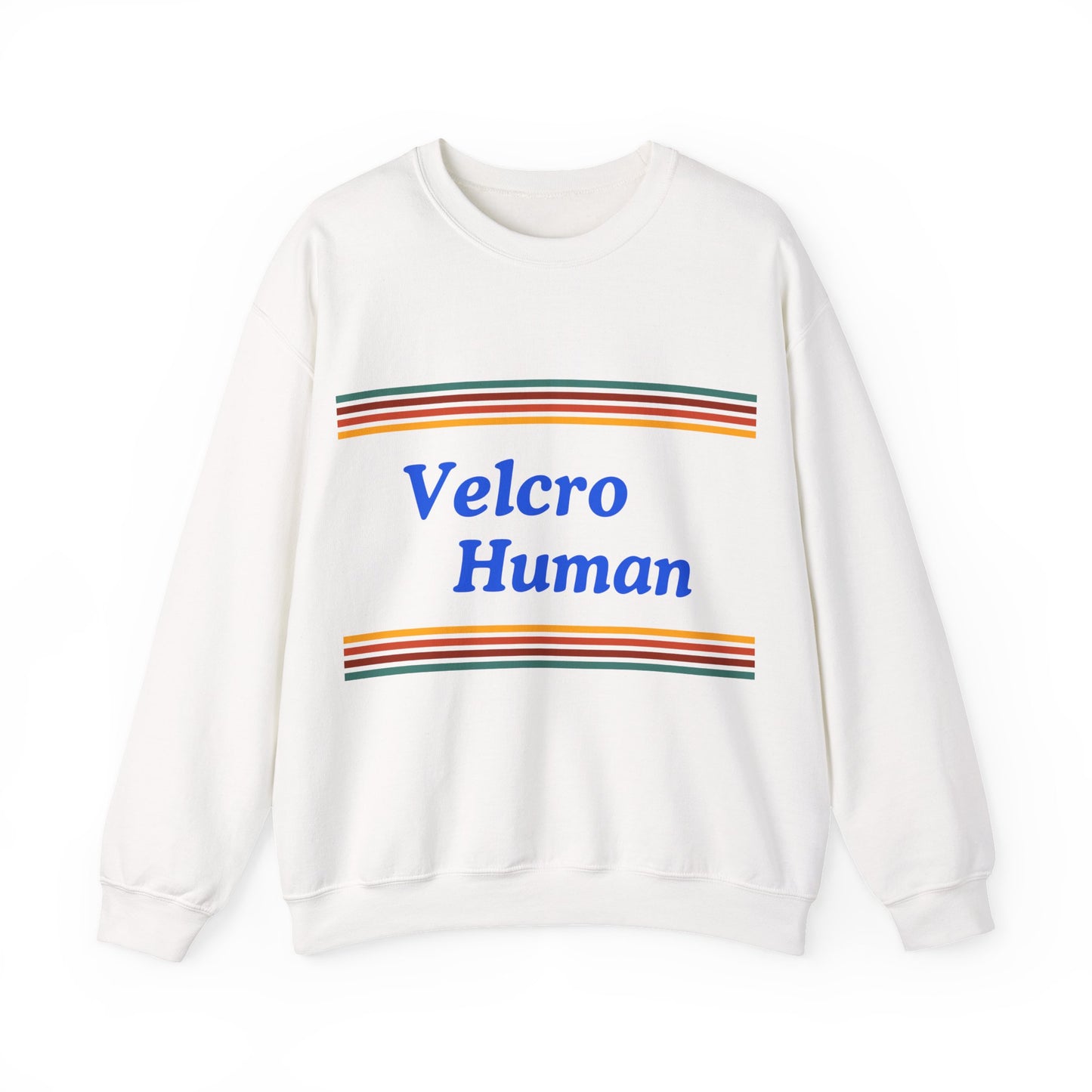 Velcro Human Sweatshirt — Retro Striped Cozy Crewneck