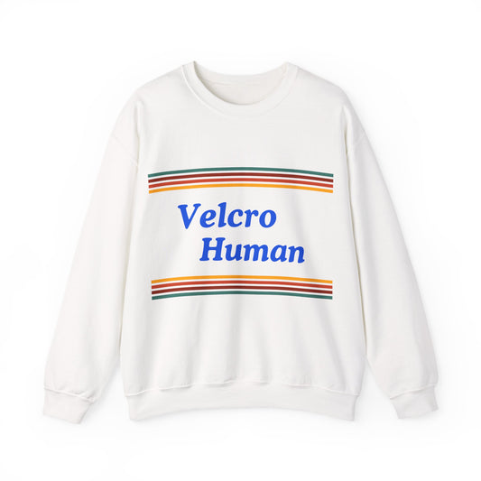 Velcro Human Sweatshirt — Retro Striped Cozy Crewneck
