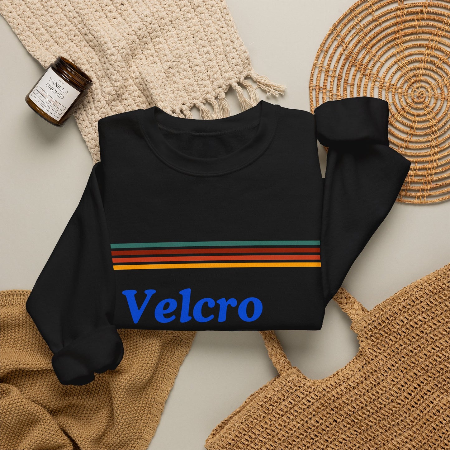 Velcro Human Sweatshirt — Retro Striped Cozy Crewneck