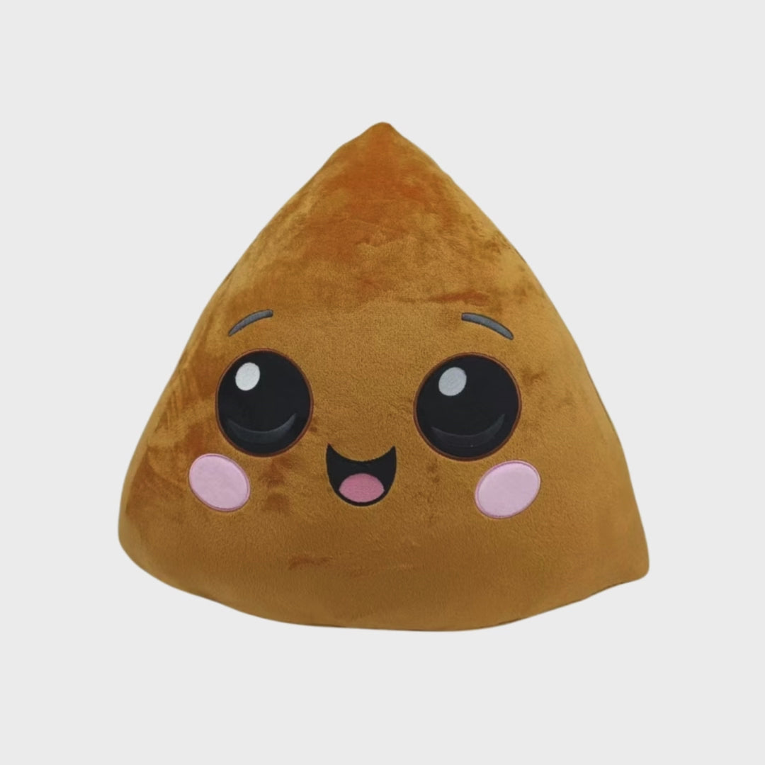 A 306 degree view of a samosa plushie.